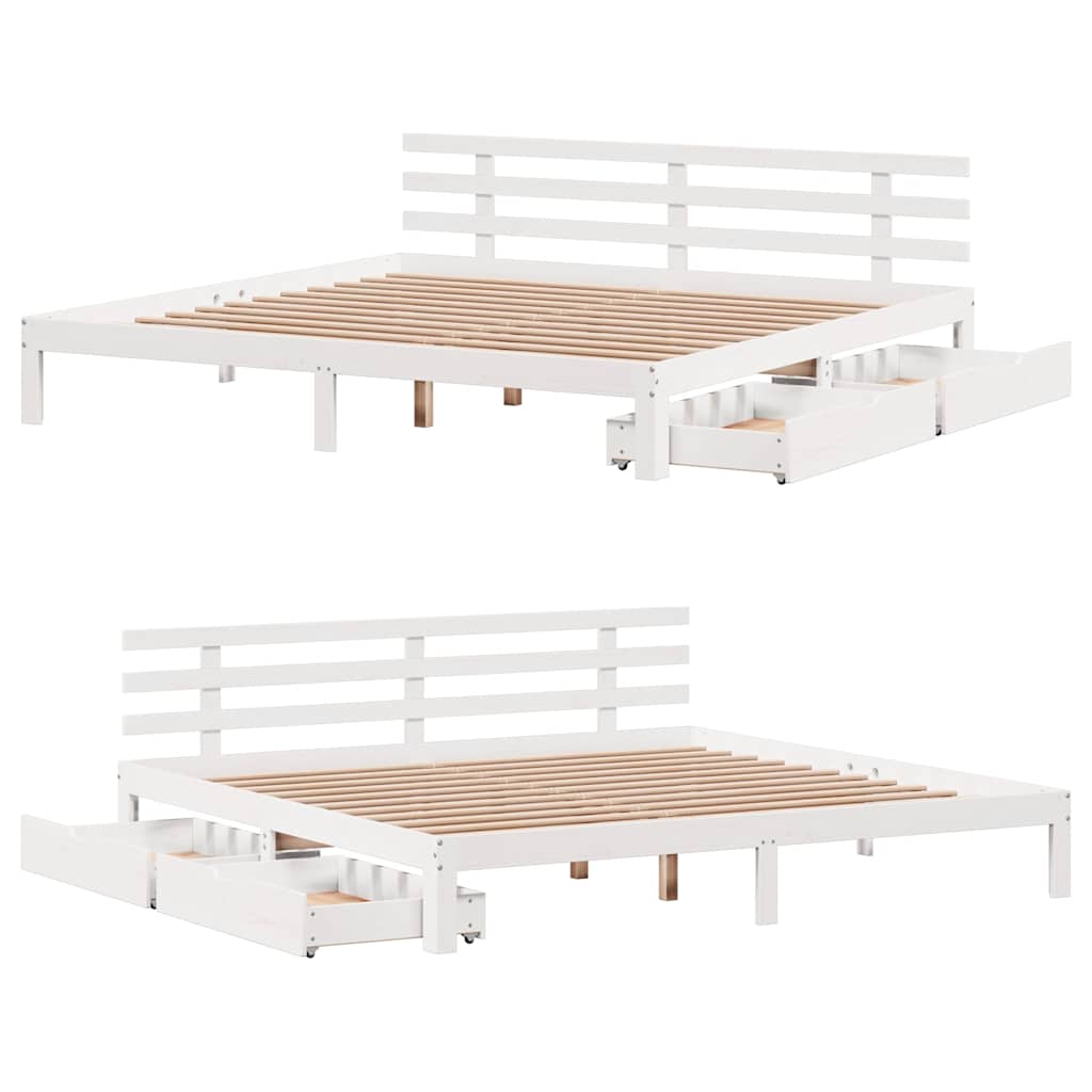 sengeramme med skuffer 180x200 cm massivt fyrretræ hvid