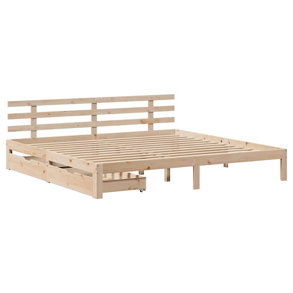 sengeramme med skuffer 200x200 cm massivt fyrretræ