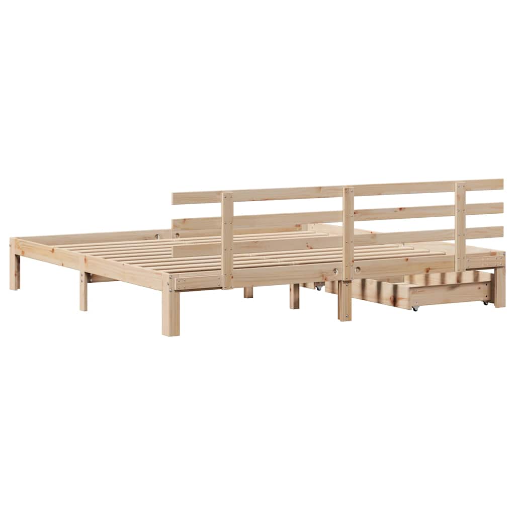 sengeramme med skuffer 200x200 cm massivt fyrretræ