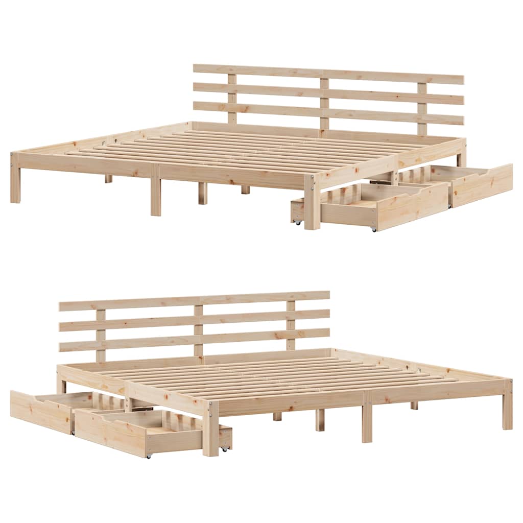 sengeramme med skuffer 200x200 cm massivt fyrretræ