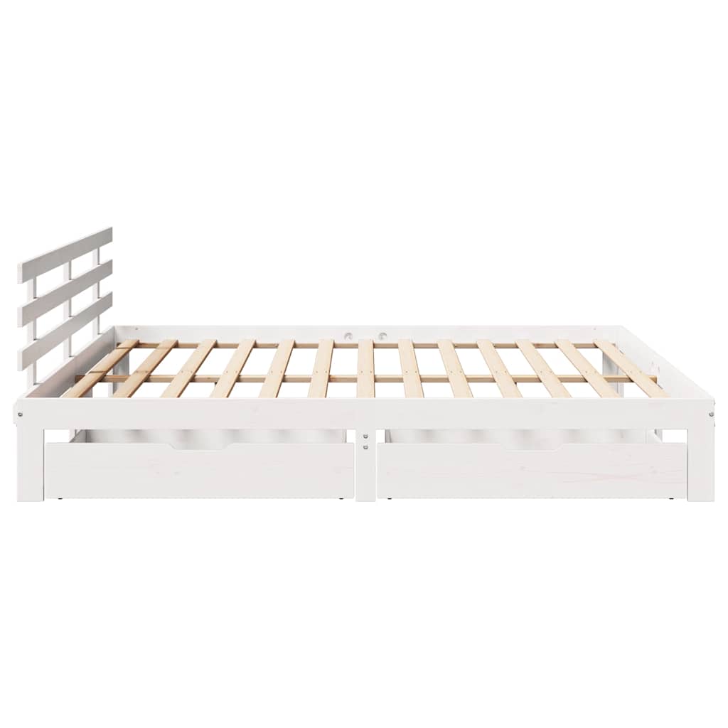 sengeramme med skuffer 200x200 cm massivt fyrretræ hvid