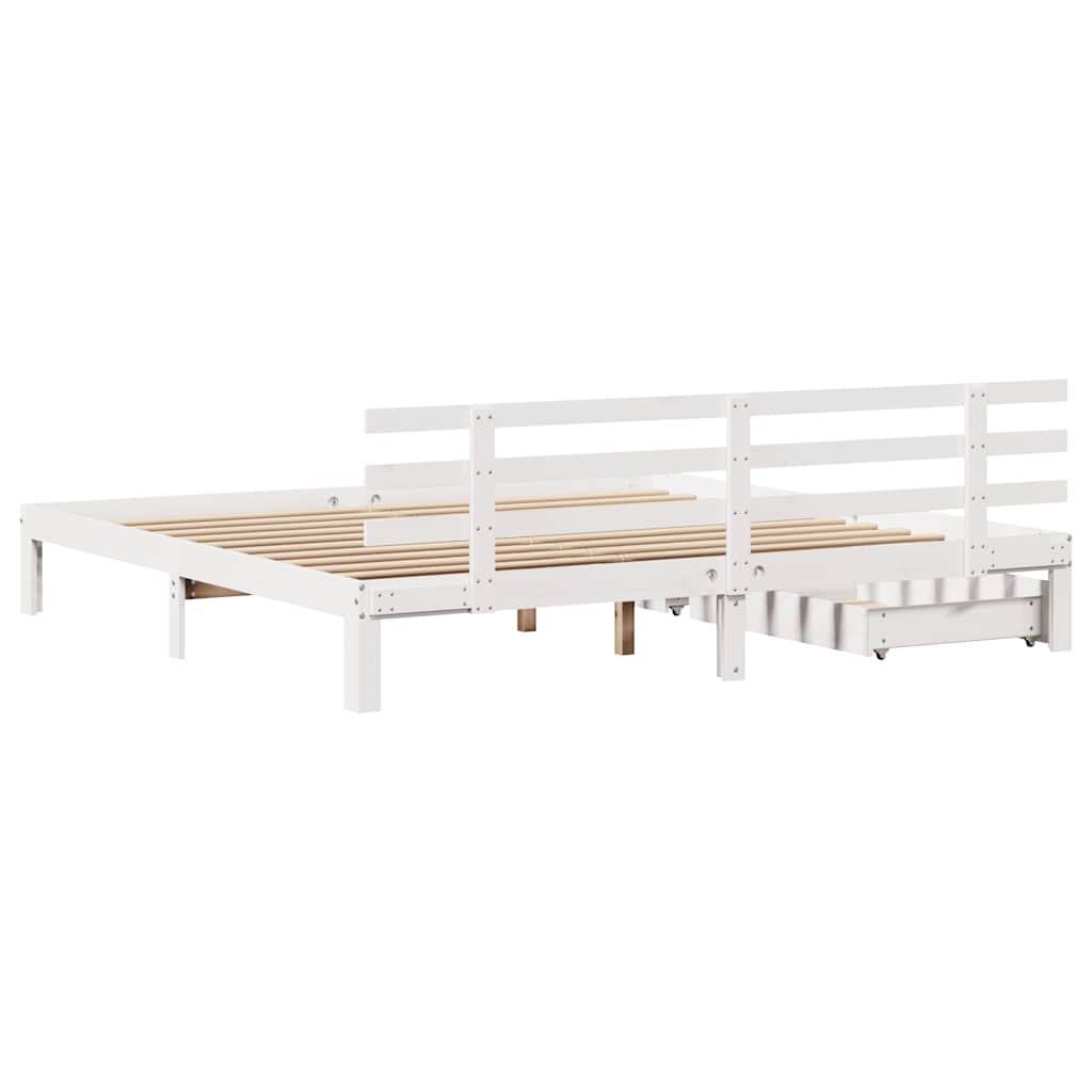 sengeramme med skuffer 200x200 cm massivt fyrretræ hvid