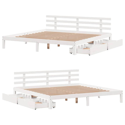 sengeramme med skuffer 200x200 cm massivt fyrretræ hvid