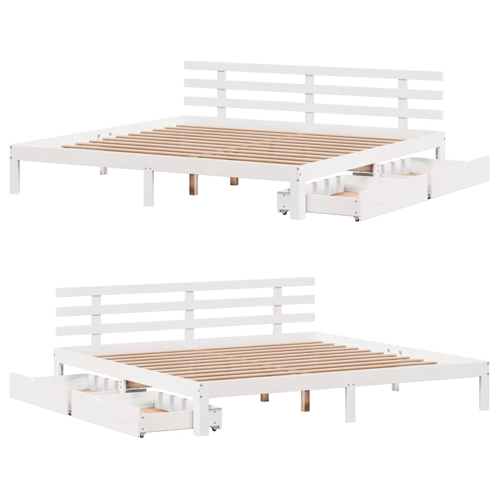 sengeramme med skuffer 200x200 cm massivt fyrretræ hvid