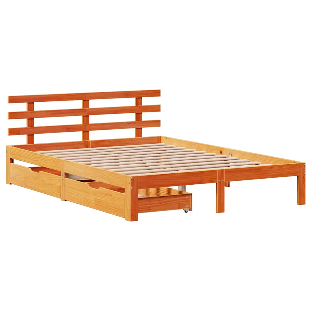 sengeramme med skuffer 150x200 cm massivt fyrretræ gyldenbrun