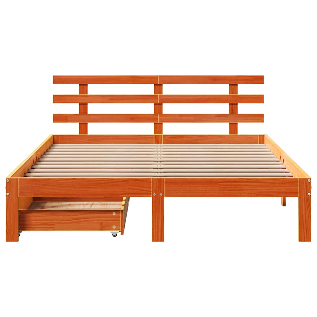 sengeramme med skuffer 150x200 cm massivt fyrretræ gyldenbrun