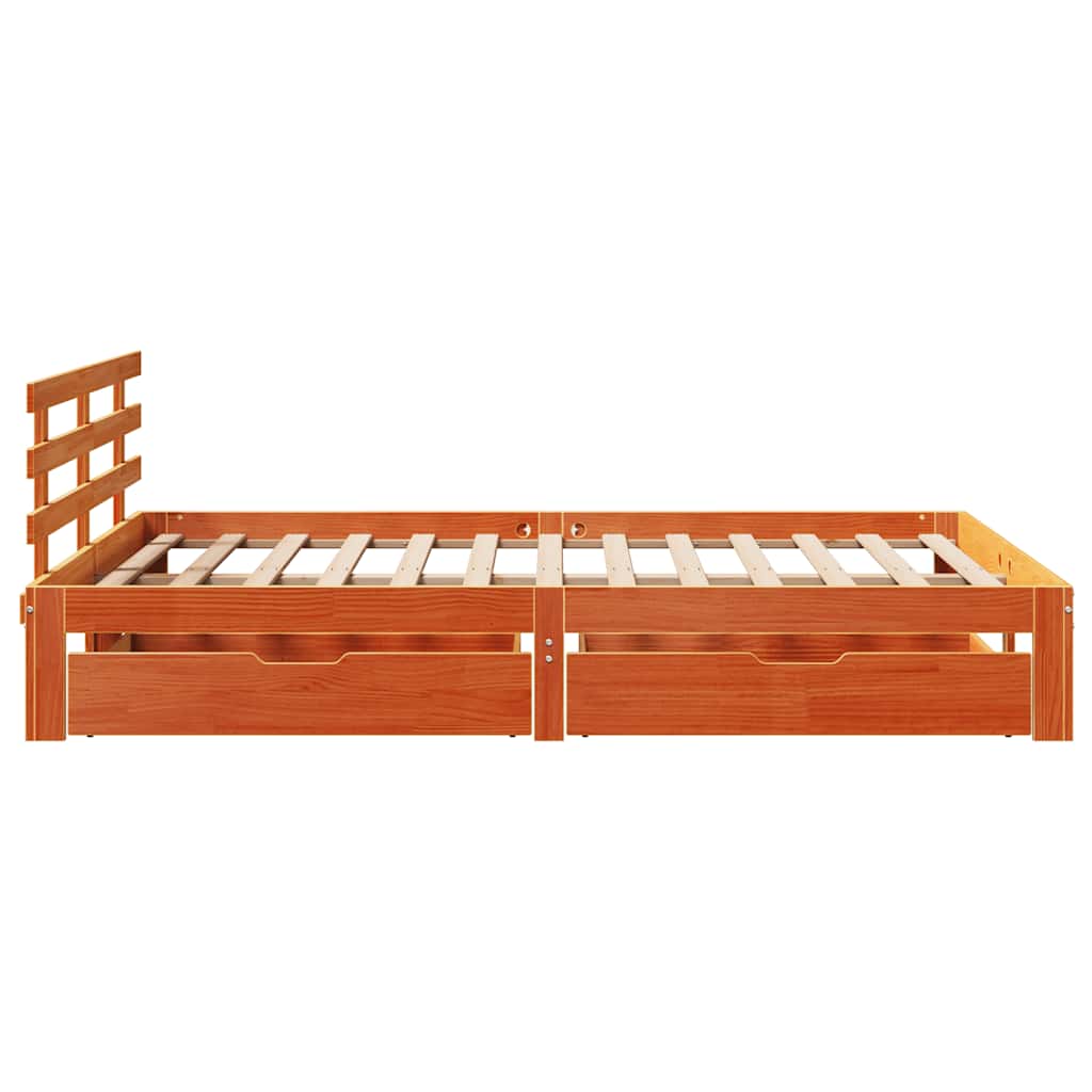 sengeramme med skuffer 150x200 cm massivt fyrretræ gyldenbrun