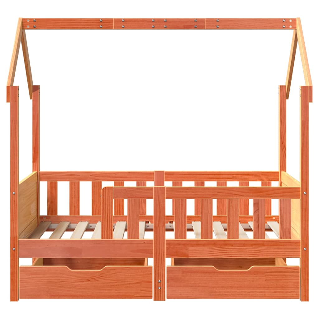 sengeramme til juniorseng m. skuffer 70x140 cm massivt fyr