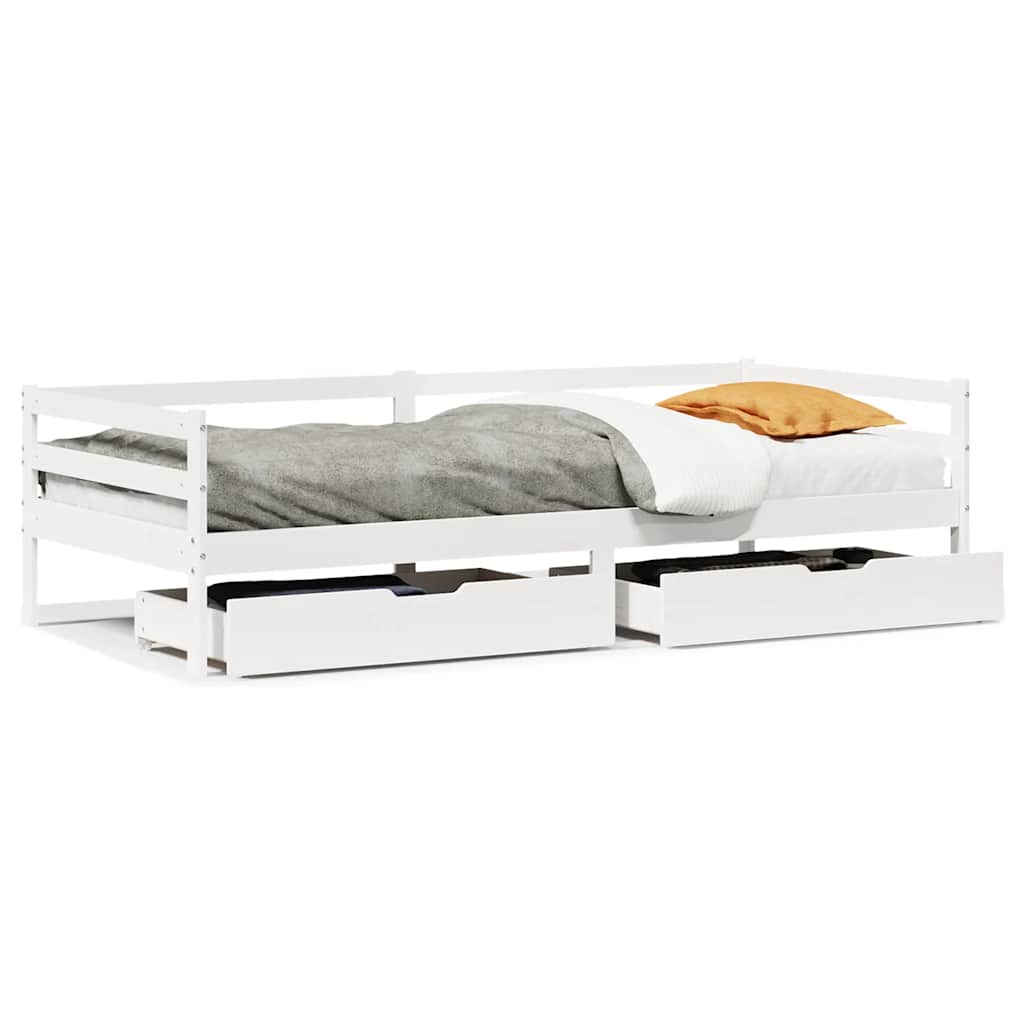 daybed med skuffer 90x200 cm massivt fyrretræ hvid