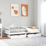 daybed med skuffer 90x200 cm massivt fyrretræ hvid