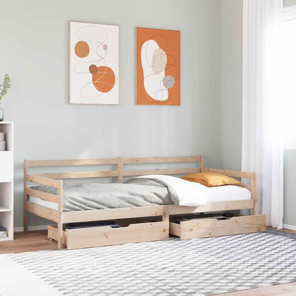 daybed med skuffer 90x200 cm massivt fyrretræ billede