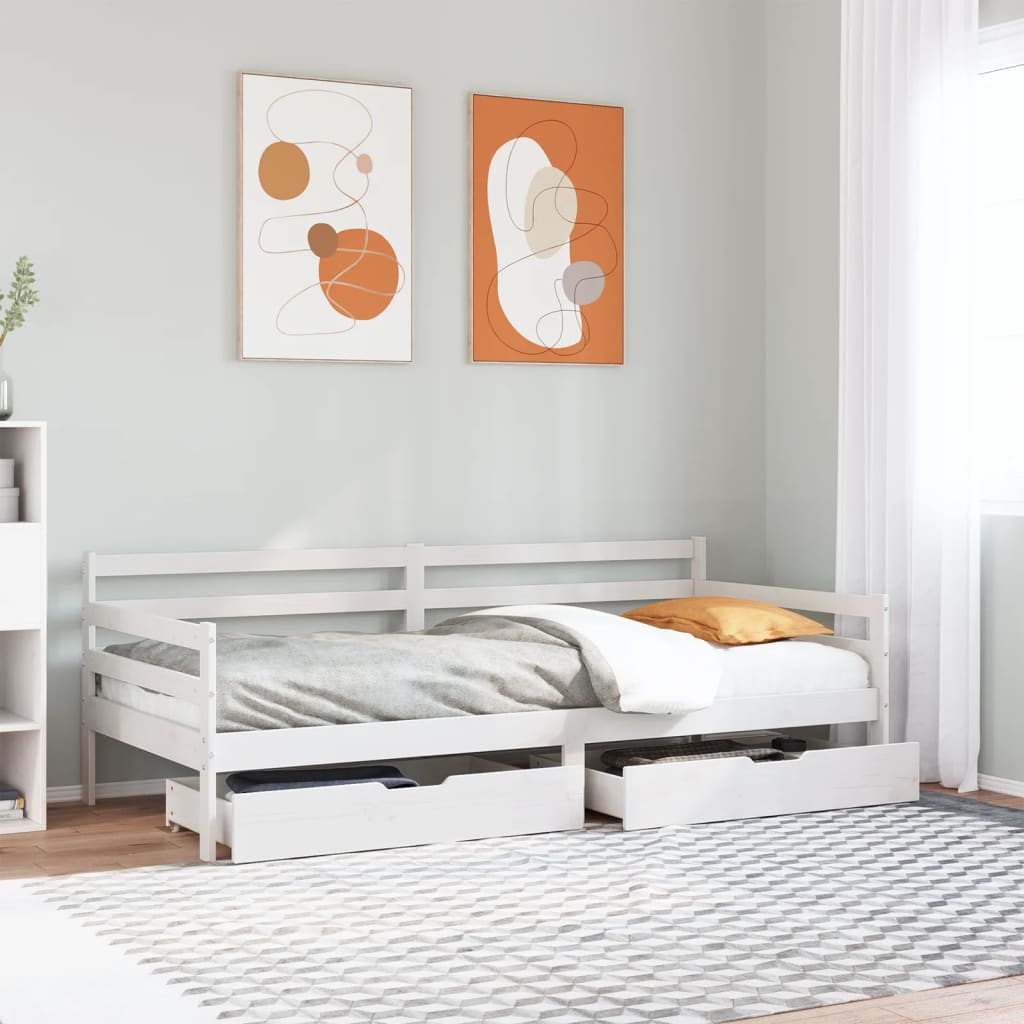 daybed med skuffer 90x200 cm massivt fyrretræ hvid billede