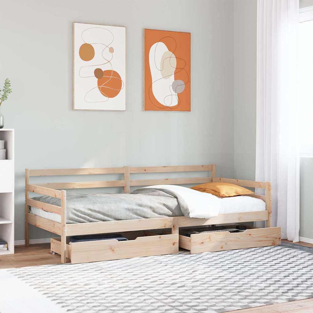 Daybed med skuffer 90×190 cm i massivt fyrretræ