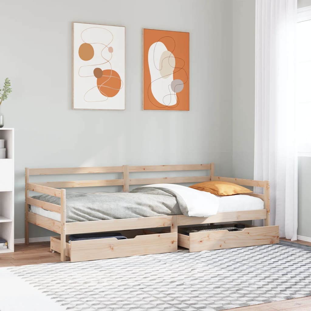 Daybed med skuffer 80x200 cm - massivt fyrretræ, hvid