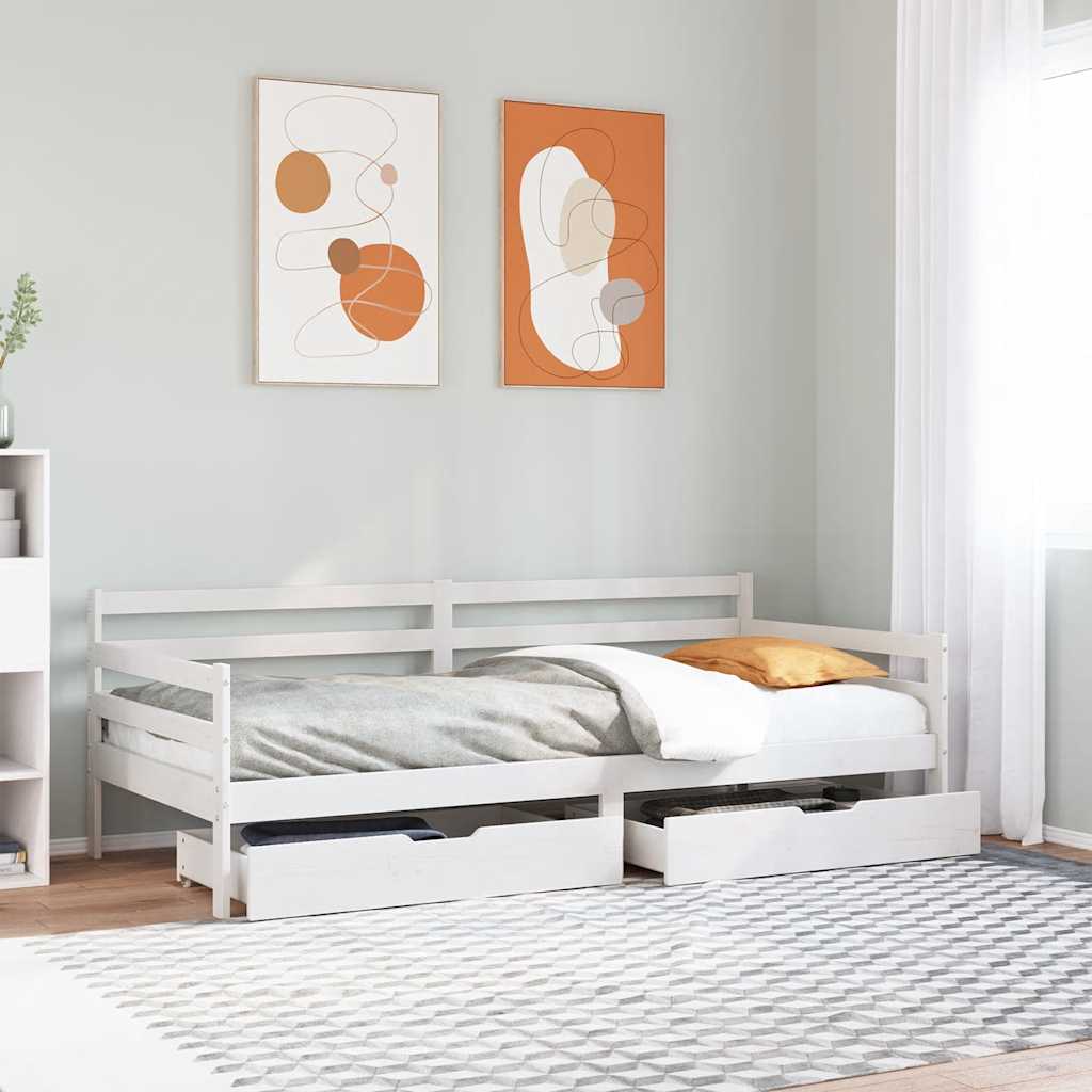 Daybed med skuffer 90×200 cm - massivt fyrretræ, hvid