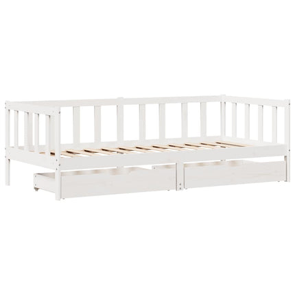 daybed med skuffer 90x200 cm massivt fyrretræ hvid