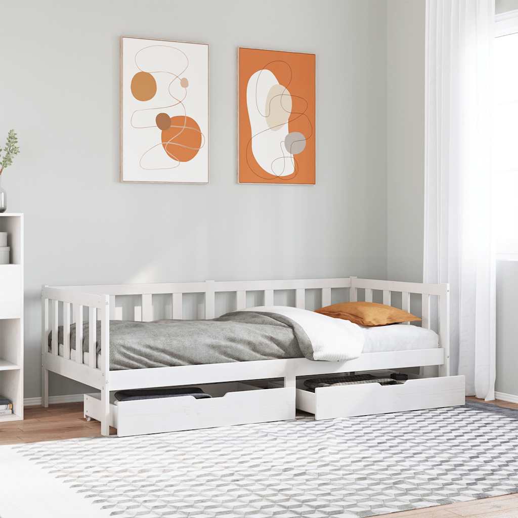 daybed med skuffer 90x200 cm massivt fyrretræ hvid billede