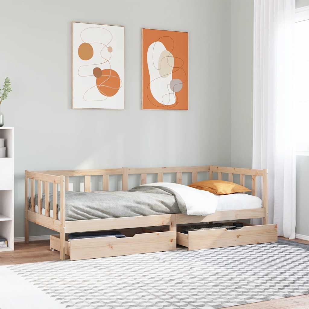 Daybed Med Skuffer Massivt Fyrretræ - Naturfarvet / 90 x 190 cm