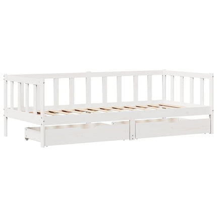 daybed med skuffer 90x190 cm massivt fyrretræ hvid