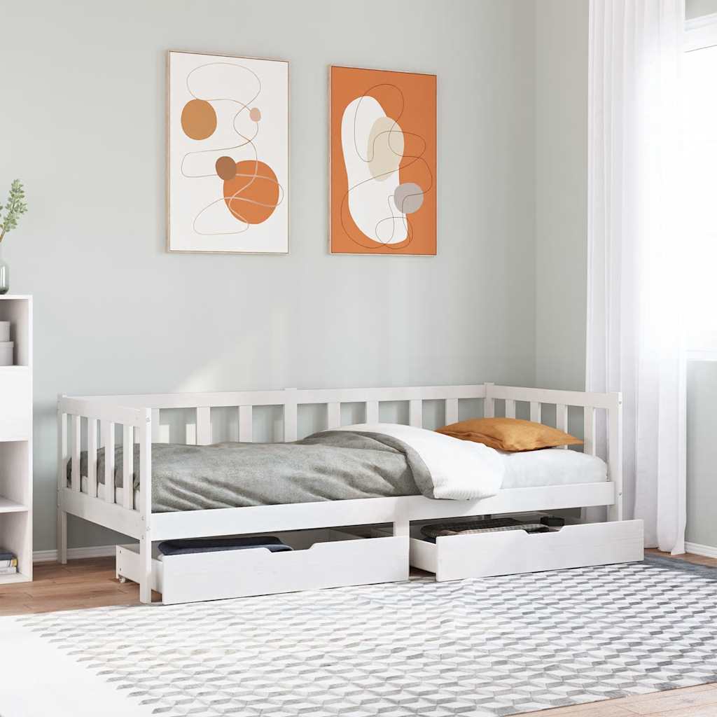 Daybed med skuffer 90×190 cm - massivt fyrretræ, hvid