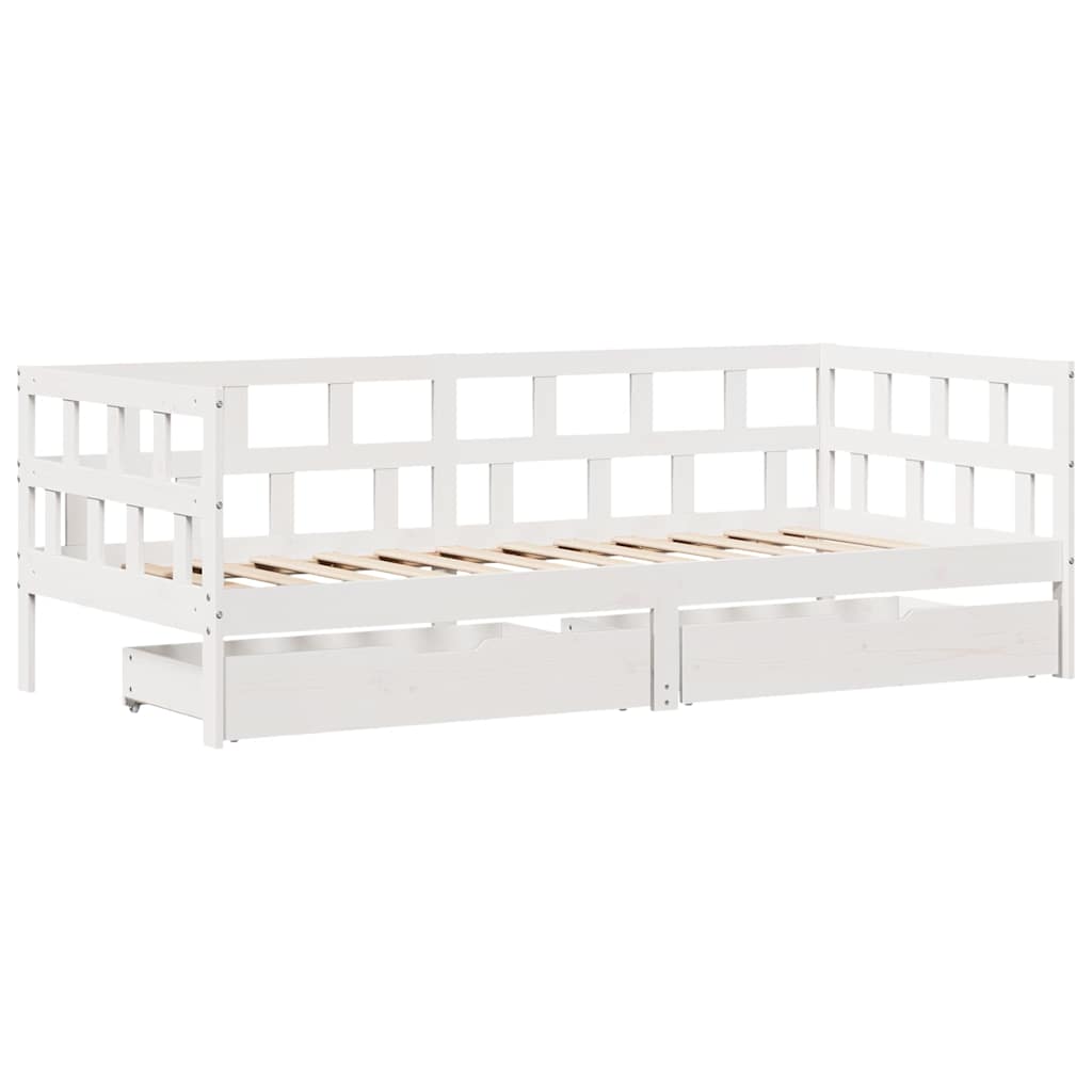 daybed med skuffer 90x200 cm massivt fyrretræ hvid