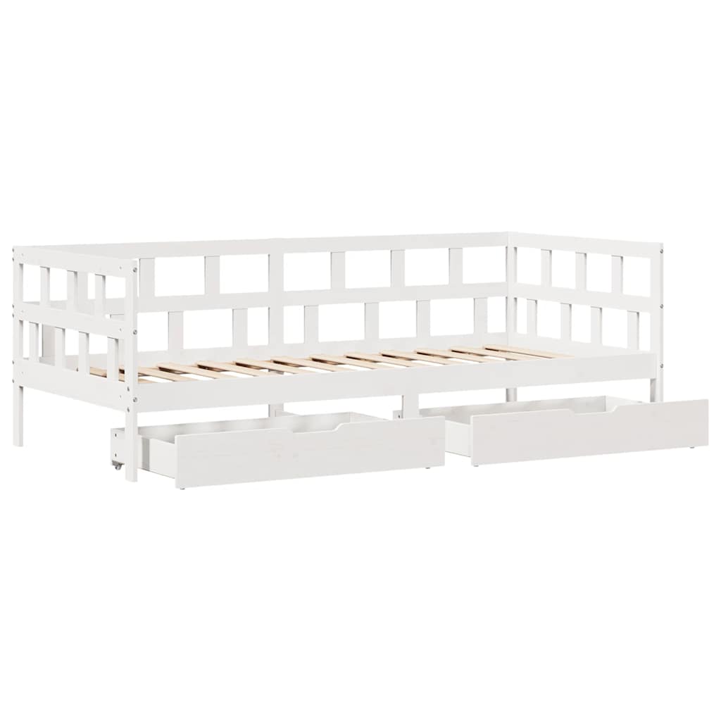 daybed med skuffer 90x200 cm massivt fyrretræ hvid