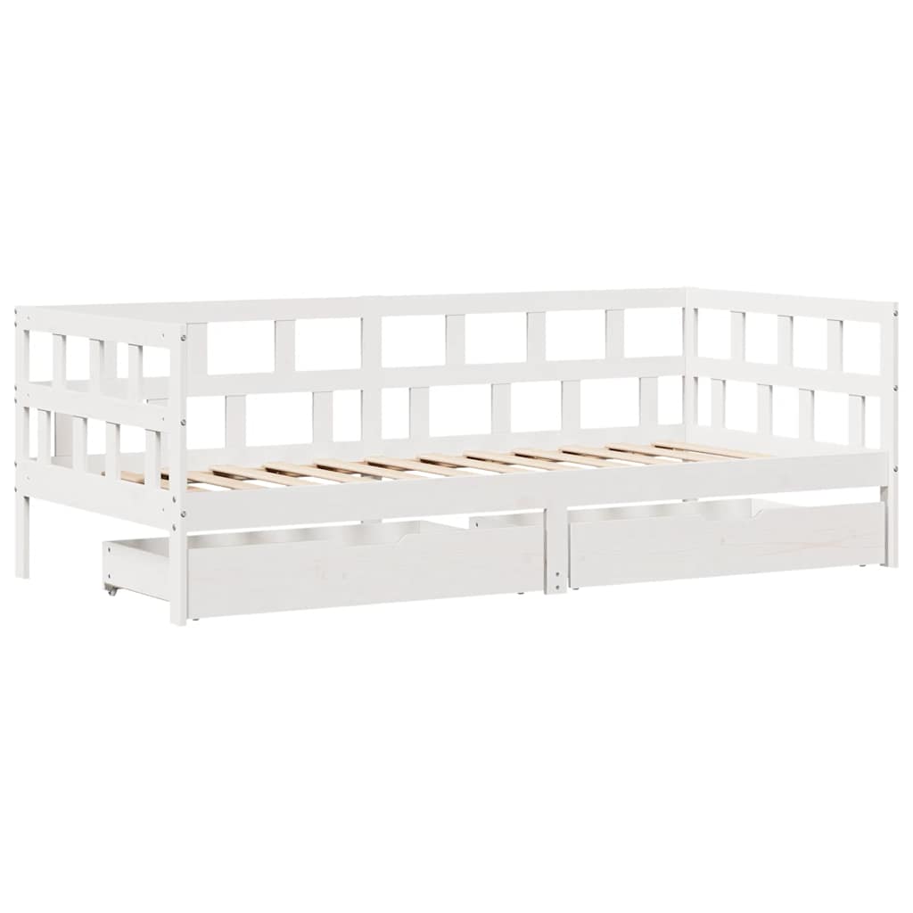 daybed med skuffer 80x200 cm massivt fyrretræ hvid