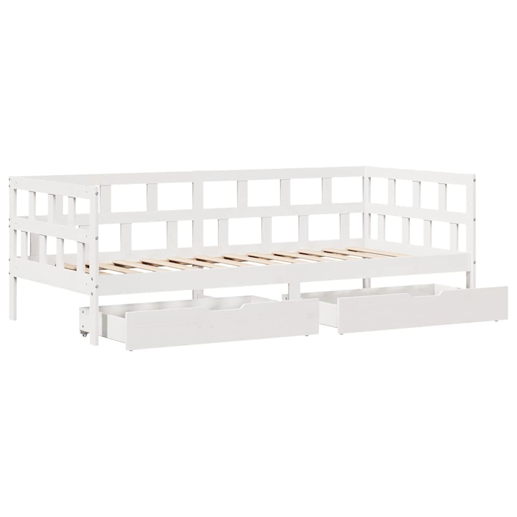 daybed med skuffer 80x200 cm massivt fyrretræ hvid