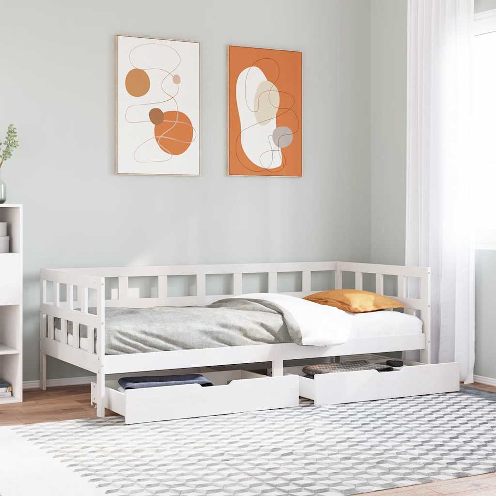 daybed med skuffer 80x200 cm massivt fyrretræ hvid