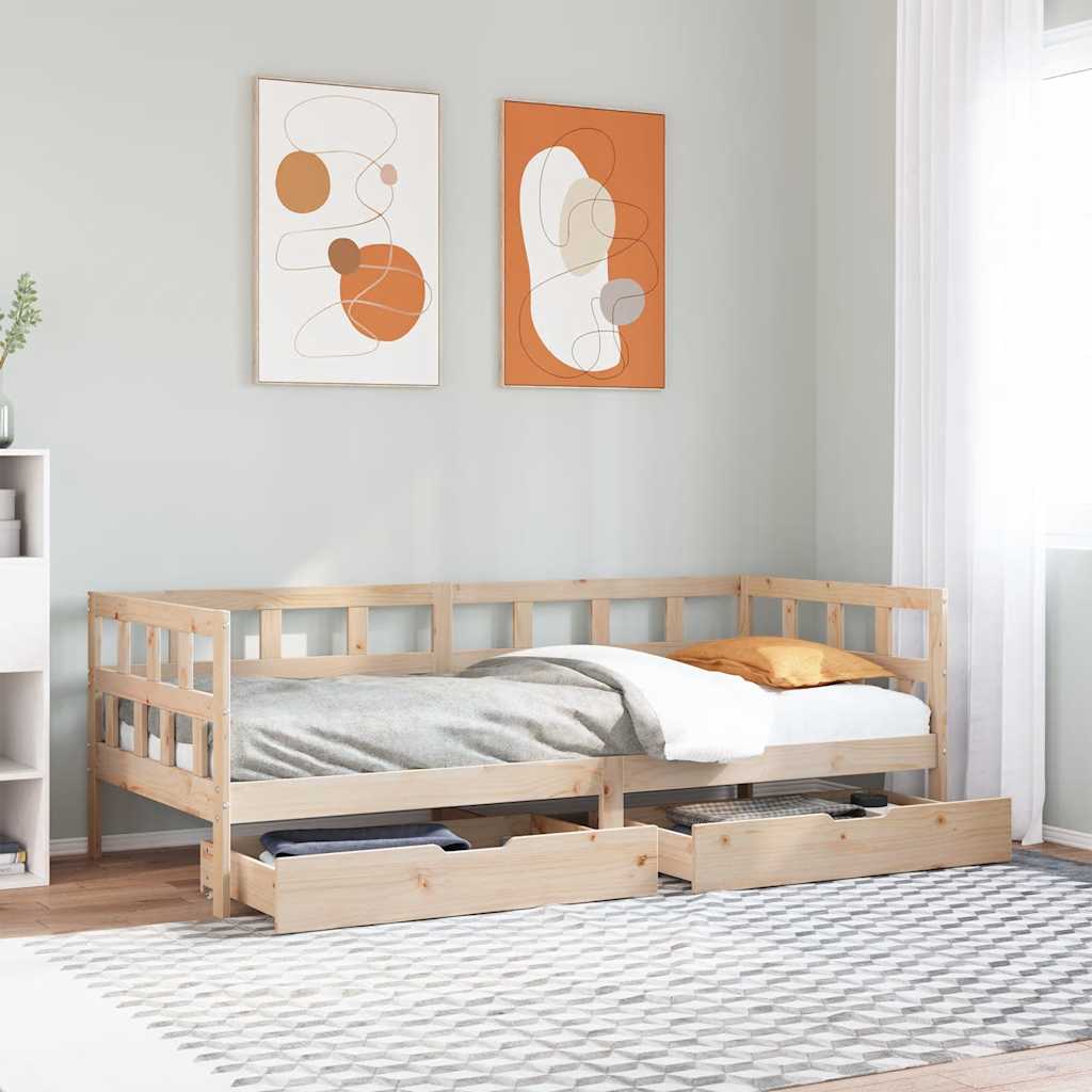 Daybed med skuffer 90×190 cm i massivt fyrretræ