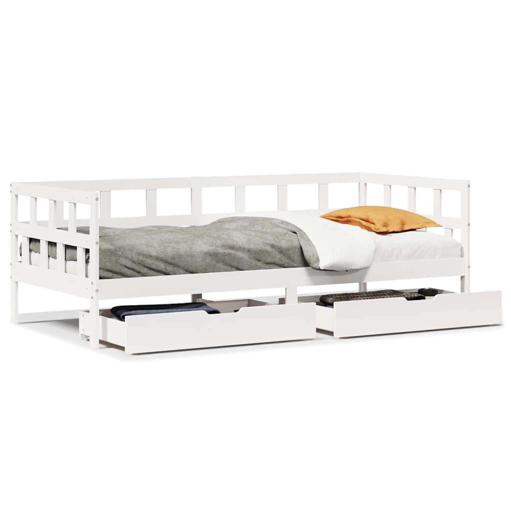 daybed med skuffer 90x190 cm massivt fyrretræ hvid