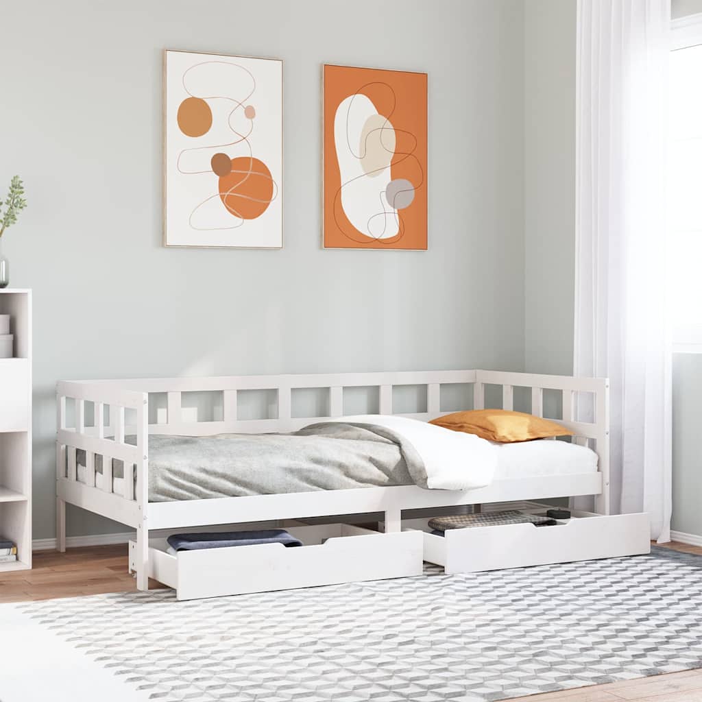 daybed med skuffer 90x190 cm massivt fyrretræ hvid