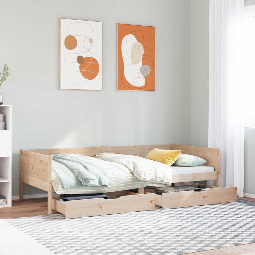 daybed med skuffer 80x200 cm massivt fyrretræ billede