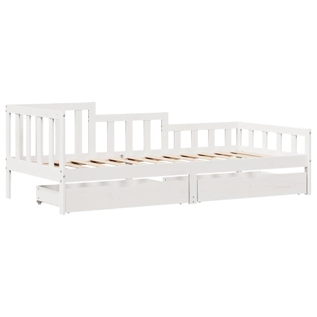 daybed med skuffer 80x200 cm massivt fyrretræ hvid