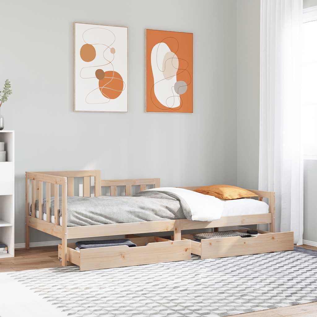 Daybed med skuffer 90×190 cm i massivt fyrretræ