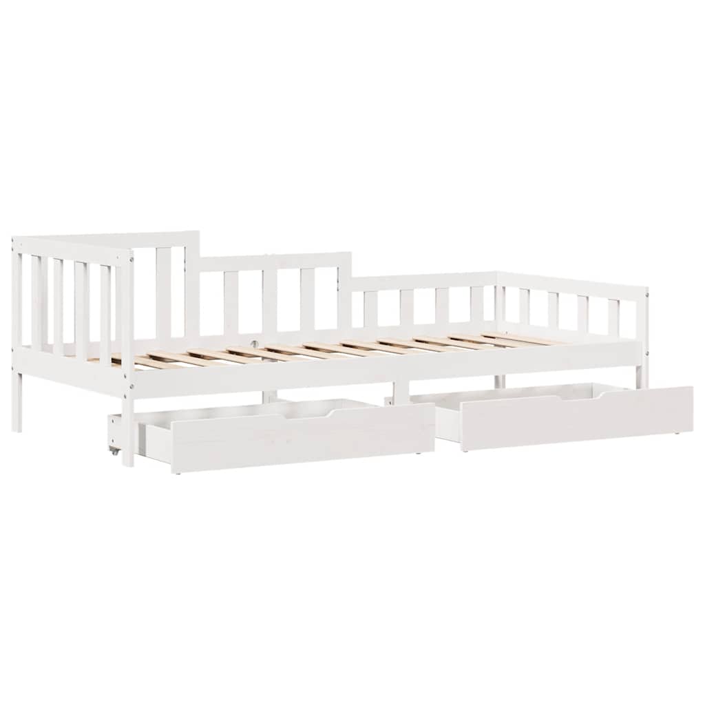 daybed med skuffer 80x200 cm massivt fyrretræ hvid