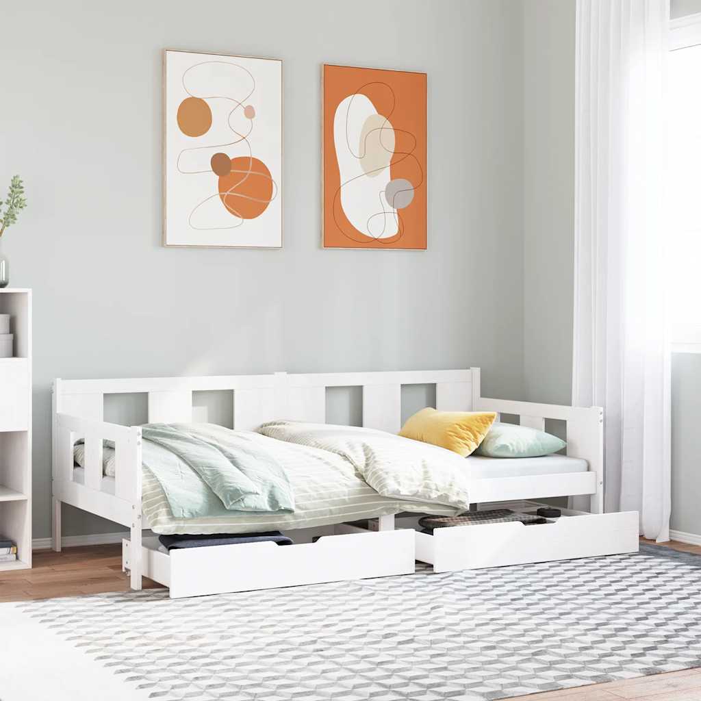 daybed med skuffer 80x200 cm massivt fyrretræ hvid billede