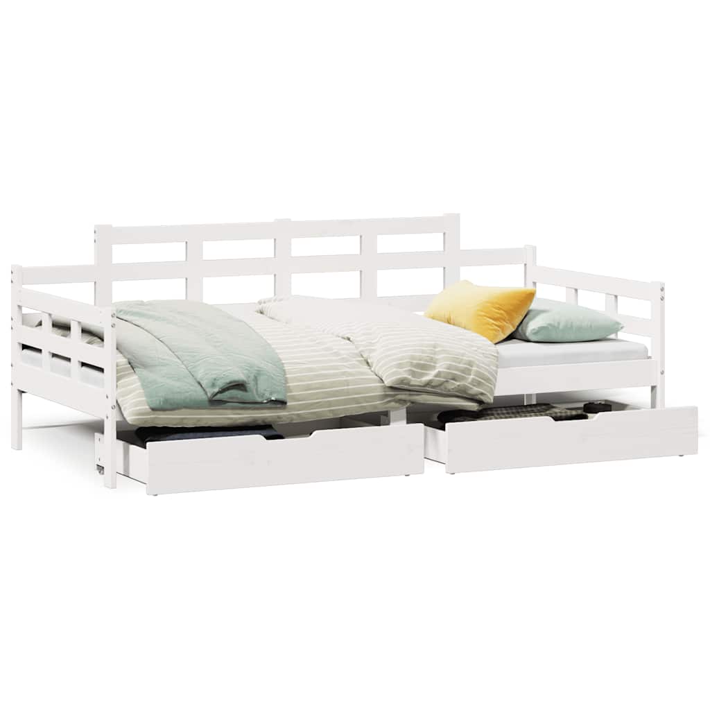 daybed med skuffer 90x200 cm massivt fyrretræ hvid