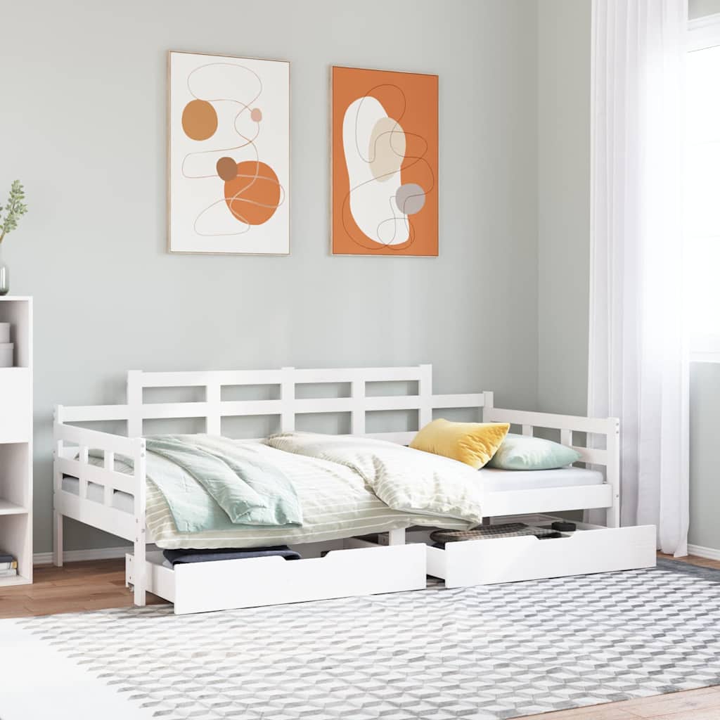 daybed med skuffer 80x200 cm massivt fyrretræ hvid billede
