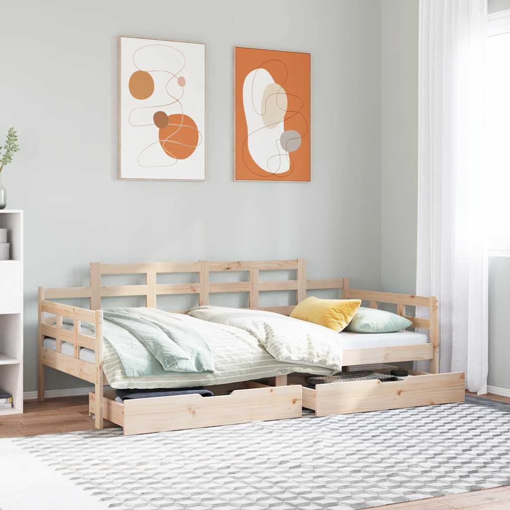 daybed med skuffer 90x190 cm massivt fyrretræ billede
