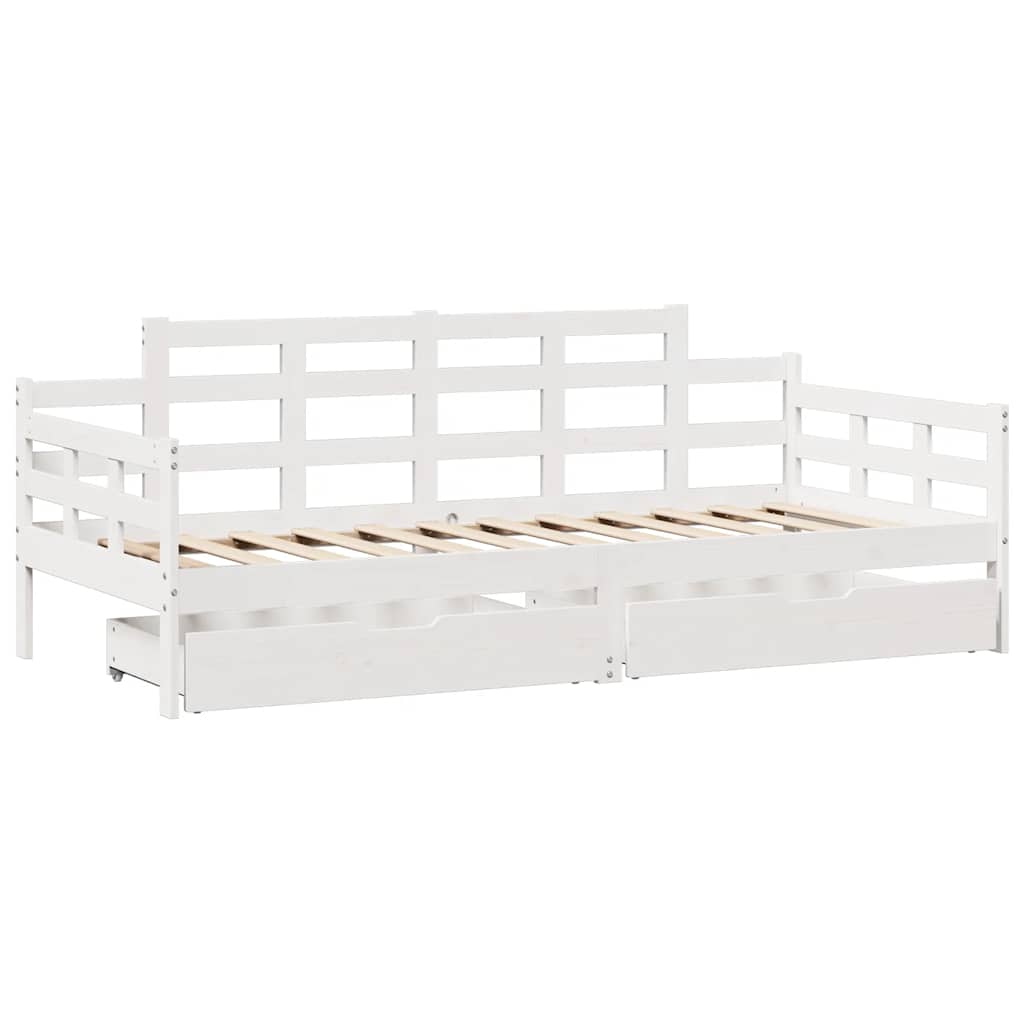 daybed med skuffer 90x190 cm massivt fyrretræ hvid