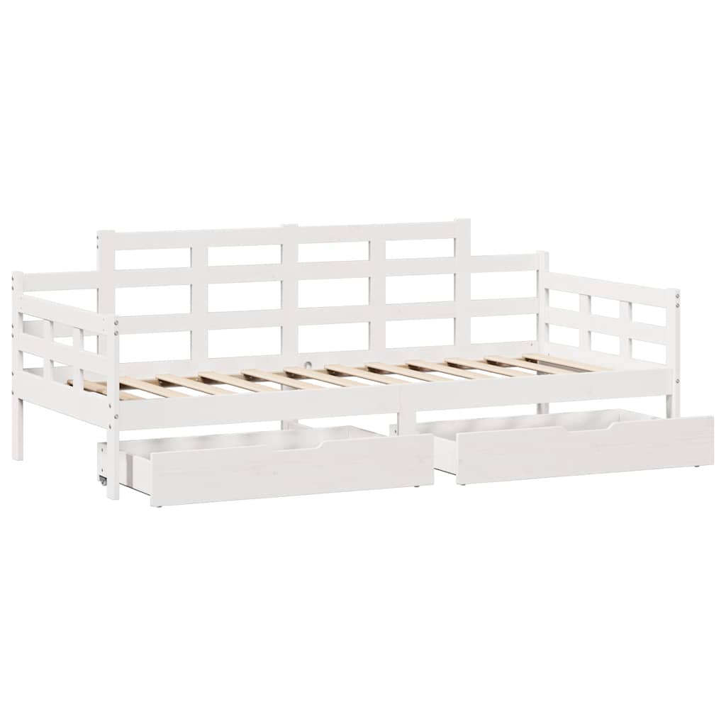 daybed med skuffer 90x190 cm massivt fyrretræ hvid