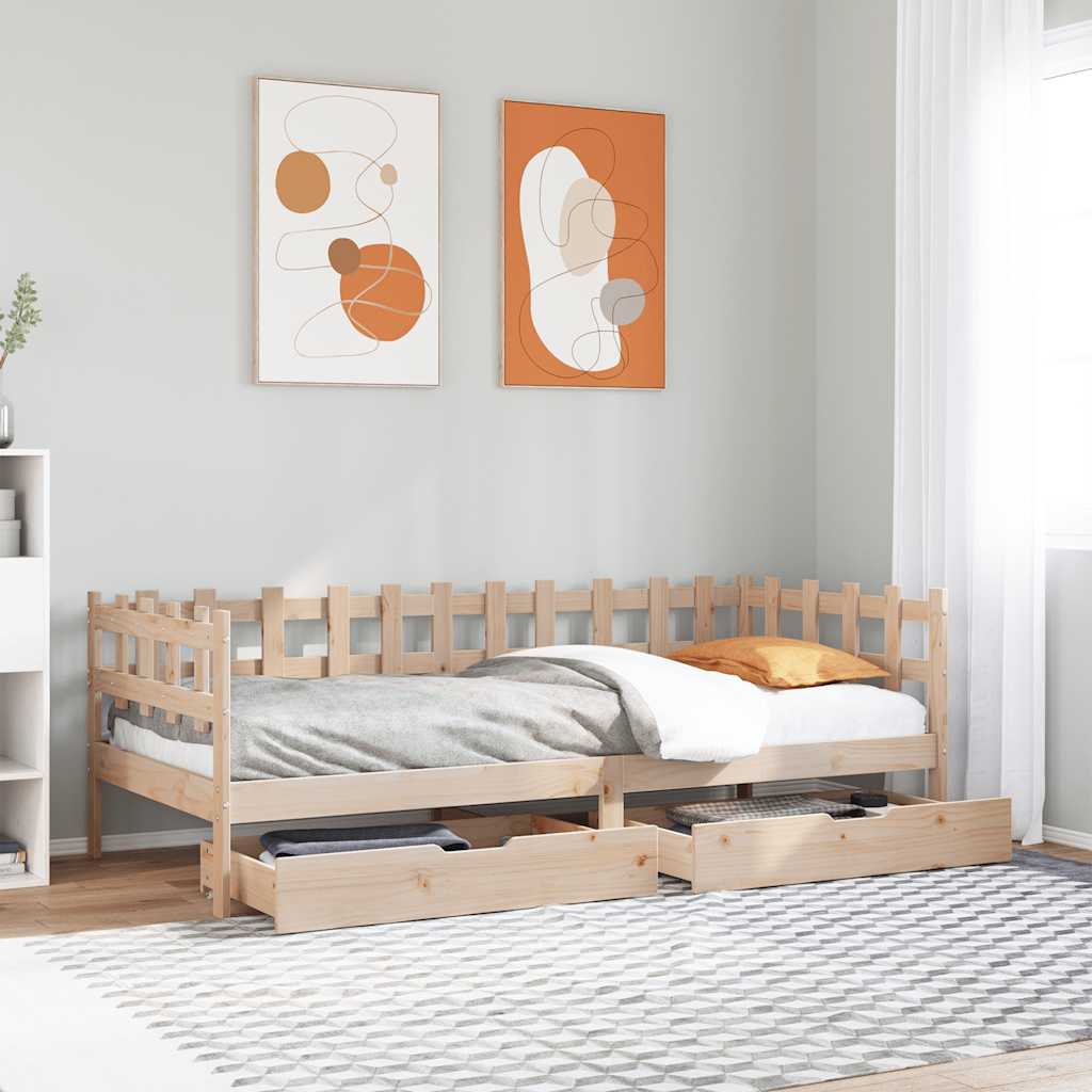 Daybed med skuffer 90×190 cm i massivt fyrretræ