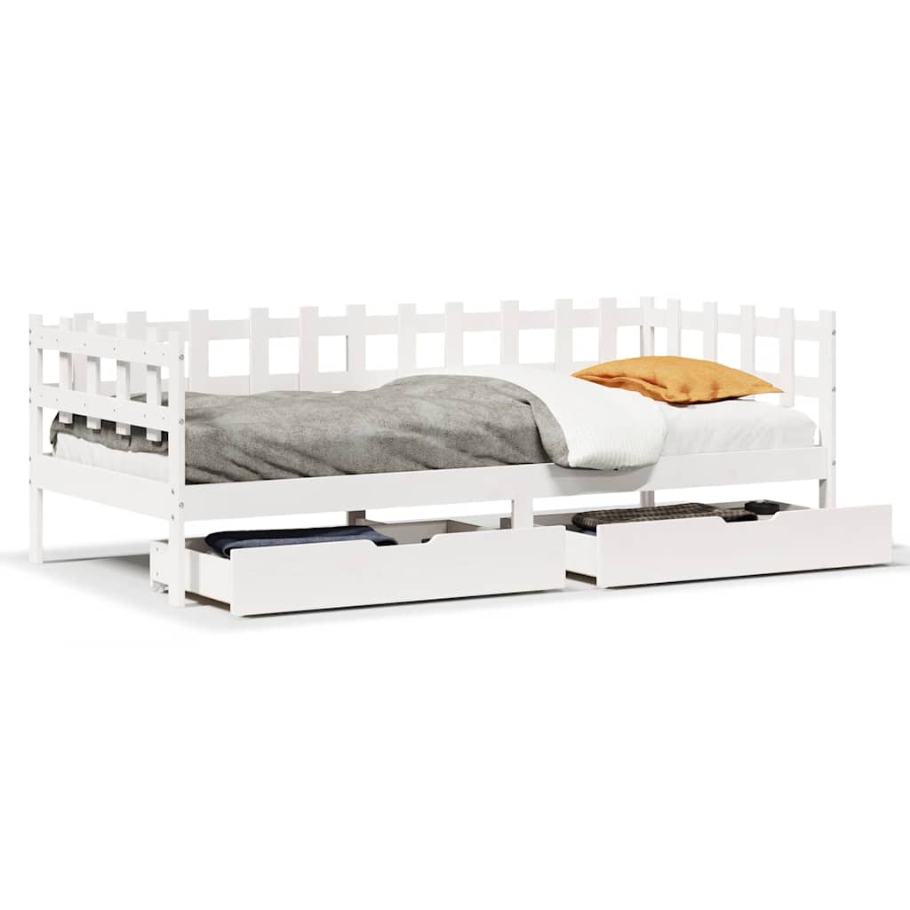 daybed med skuffer 90x190 cm massivt fyrretræ hvid