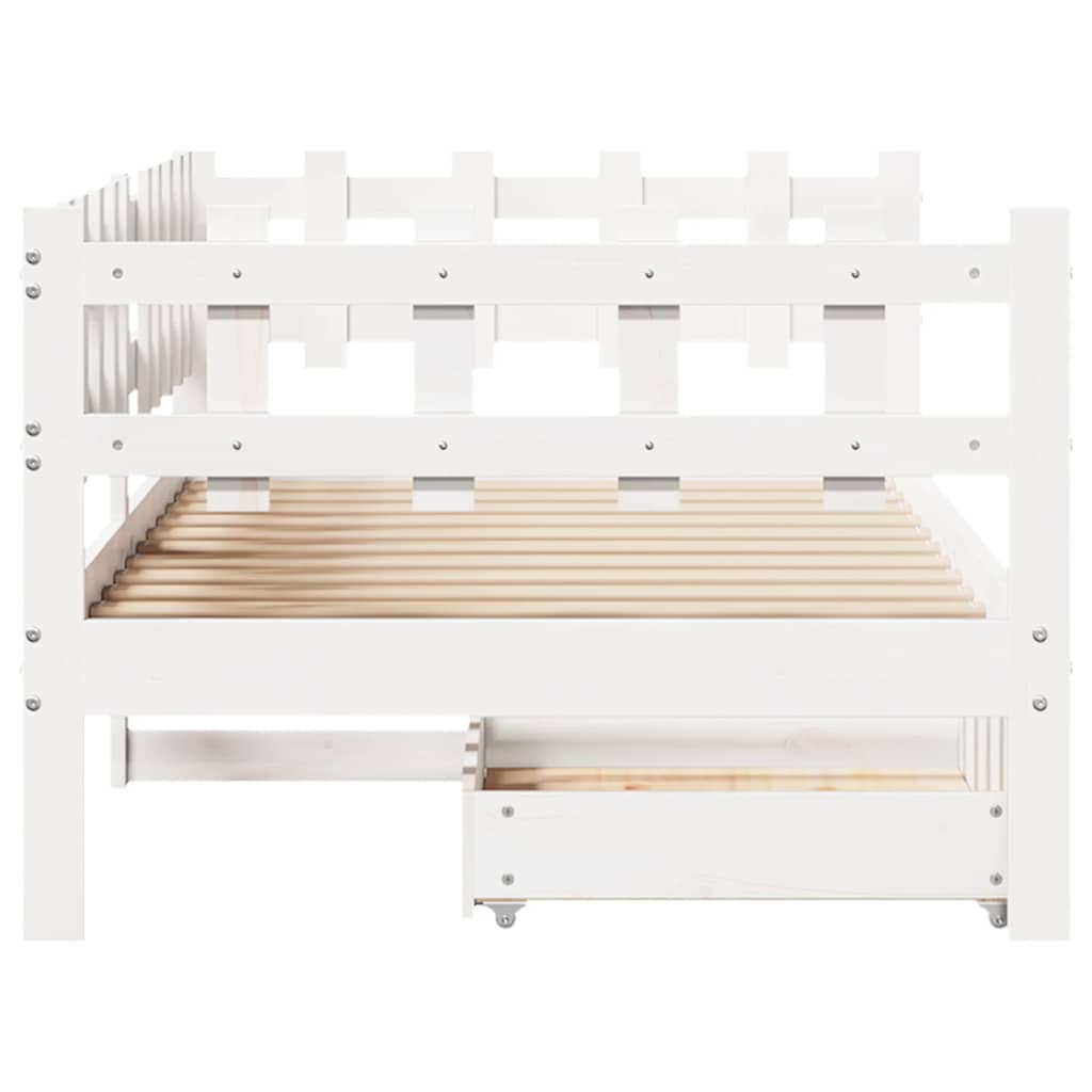 daybed med skuffer 90x190 cm massivt fyrretræ hvid