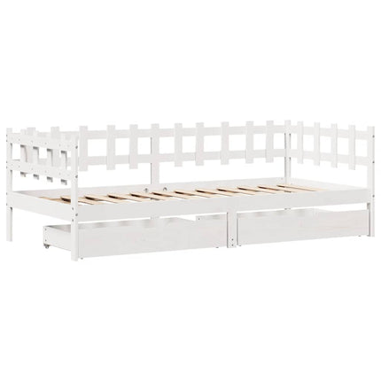 daybed med skuffer 80x200 cm massivt fyrretræ hvid