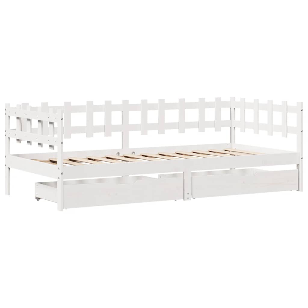 daybed med skuffer 80x200 cm massivt fyrretræ hvid