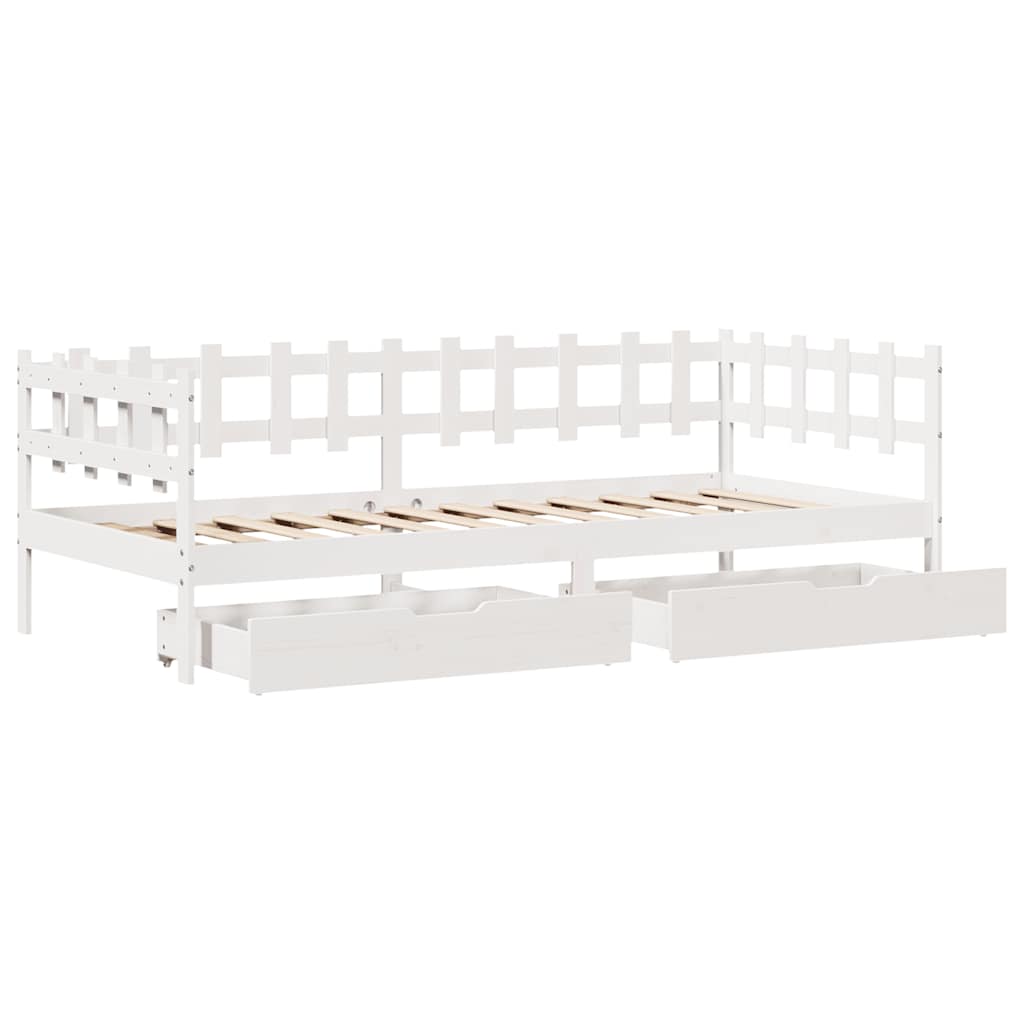 daybed med skuffer 80x200 cm massivt fyrretræ hvid