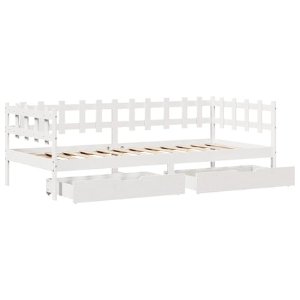 daybed med skuffer 90x200 cm massivt fyrretræ hvid