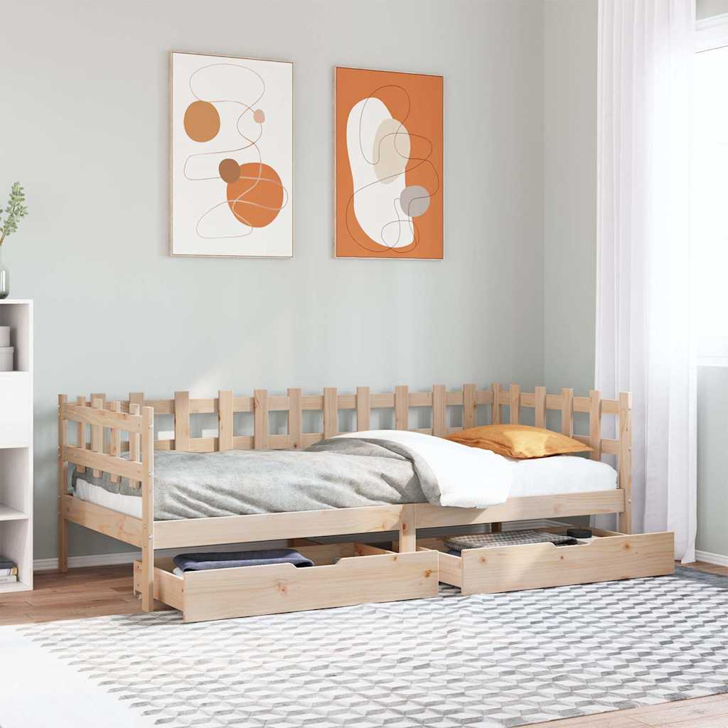 daybed med skuffer 90x190 cm massivt fyrretræ billede